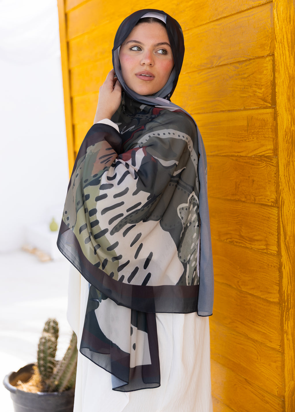 Graphite —     Graphic mood. Premium Turkish chiffon. Effortless statement