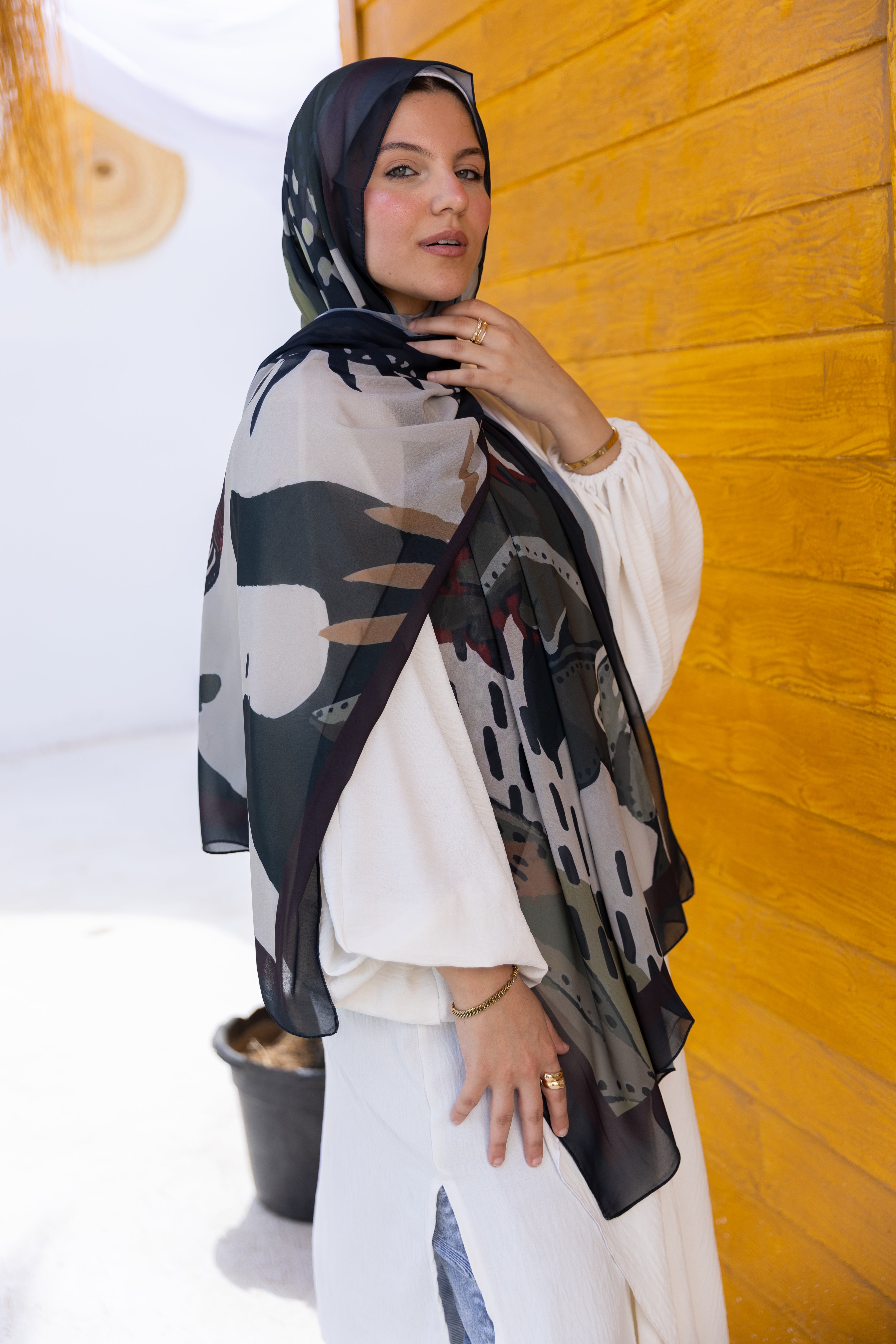 Graphite —     Graphic mood. Premium Turkish chiffon. Effortless statement